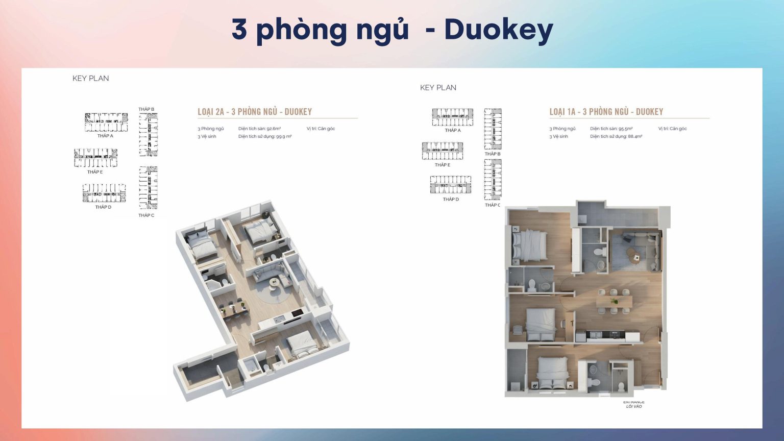 Diện tích: 92m2 – 95m2